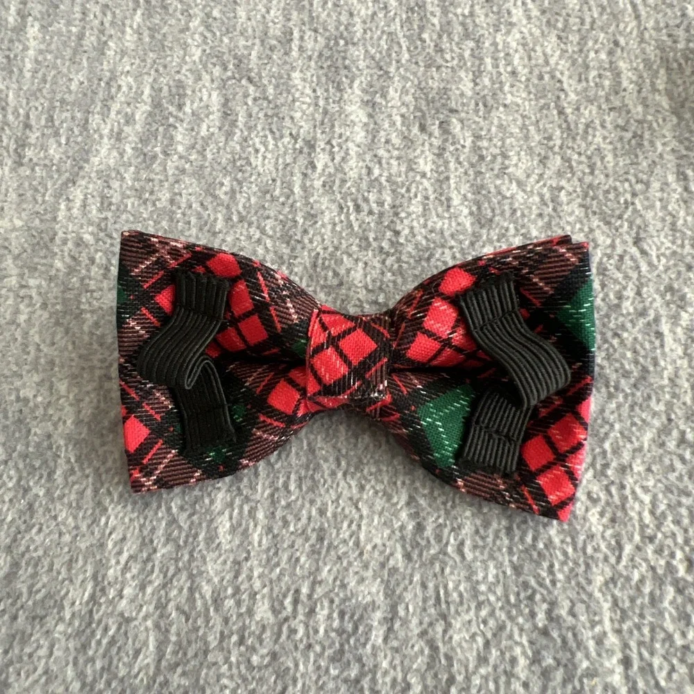 Unique Style Paws XS Dog Collar & Bow Red Green Plaid Unisex Adjustable Xmas New